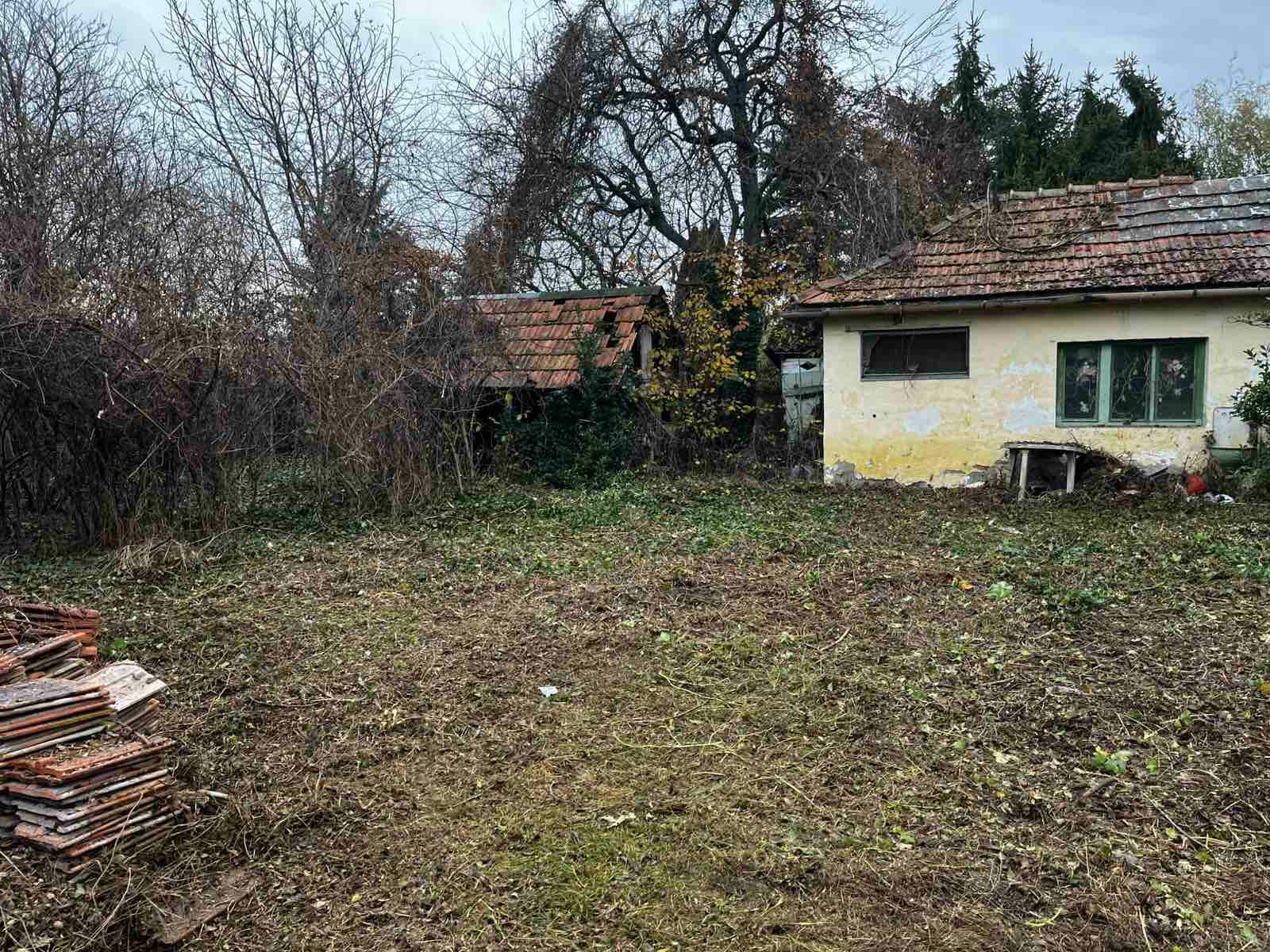 Területtisztítás előtte — elhanyagolt udvar régi házzal